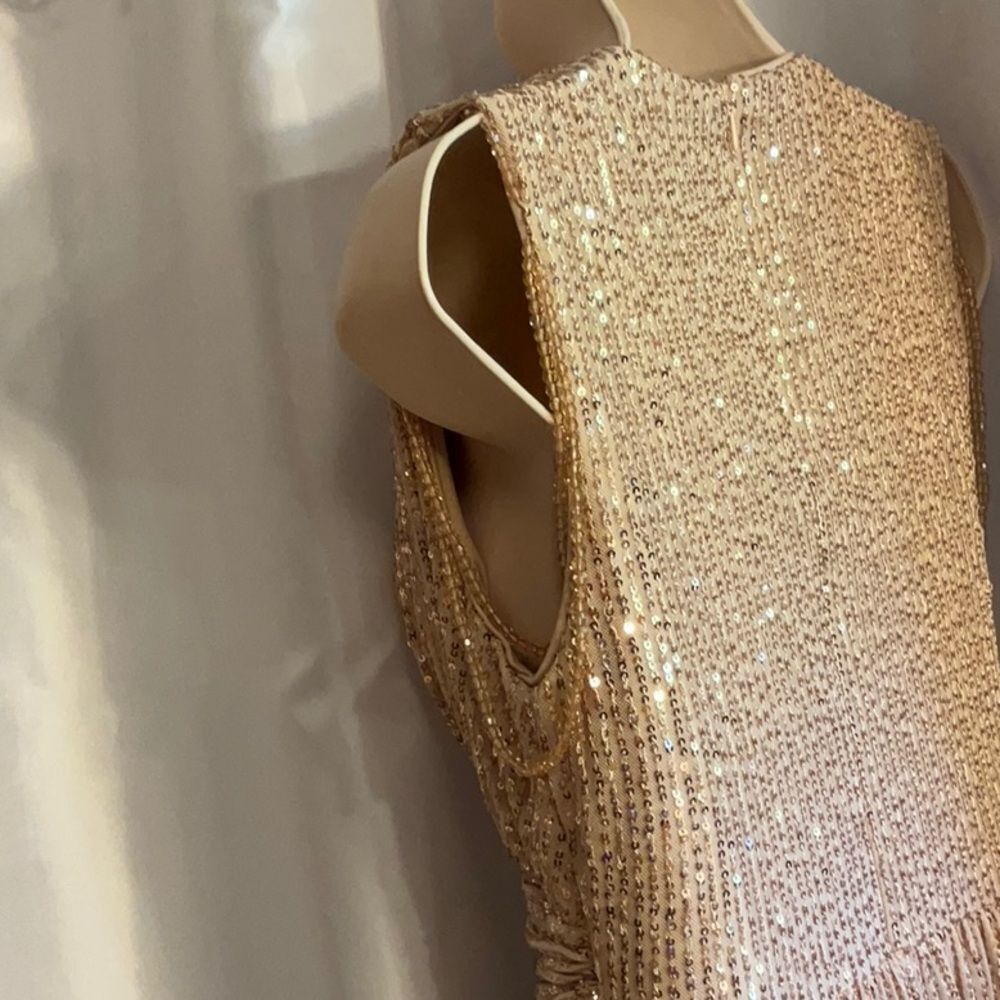 ALISA & LEO nude colored gown with gold to pinkish colored sequins all over 15JR - Picture 13 of 16